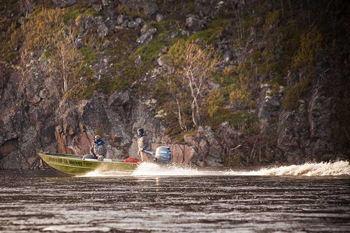 Guides Angus and Barrett take advantage of their hours off (aka the wee hours of the morning)—and the never-setting Arctic sun—to chase Atlantic salmon. Ponoi River, Murmansk Oblast, Russia.